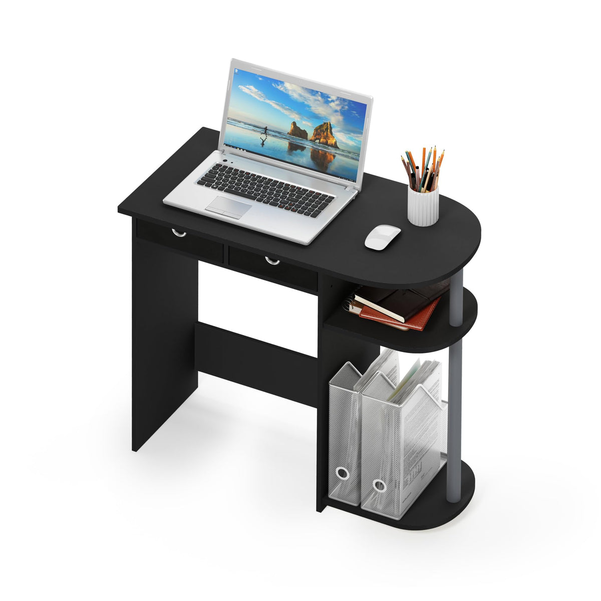 Furinno Go Green 32-Inch Computer Desk with 2-Tier Shelf, Classic Black